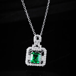 Vente en gros Collier pendentif en argent sterling 925 avec émeraude verte classique pour femmes, cadeau certifié GIA pour les mariages et les fêtes - Product Image 1