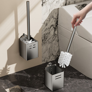 Support mural rectangulaire pour brosse de toilette, couleur gris anthracite, minimaliste, facile à nettoyer, outil de nettoyage pour salle de bain - Product Image 1