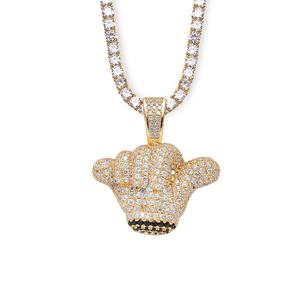 Hip Hop Cool <strong>Praise</strong> Hand Gestures Pendant Rope Chain Necklace Collier Men Iced Out CZ Stone Pendant Accessories Bling Bling Rock - Product Image 5