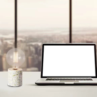 Lampe de table cylindrique moderne sans fil en terrazzo blanc, avec douille E27 et fonction de protection oculaire pour éclairage décoratif