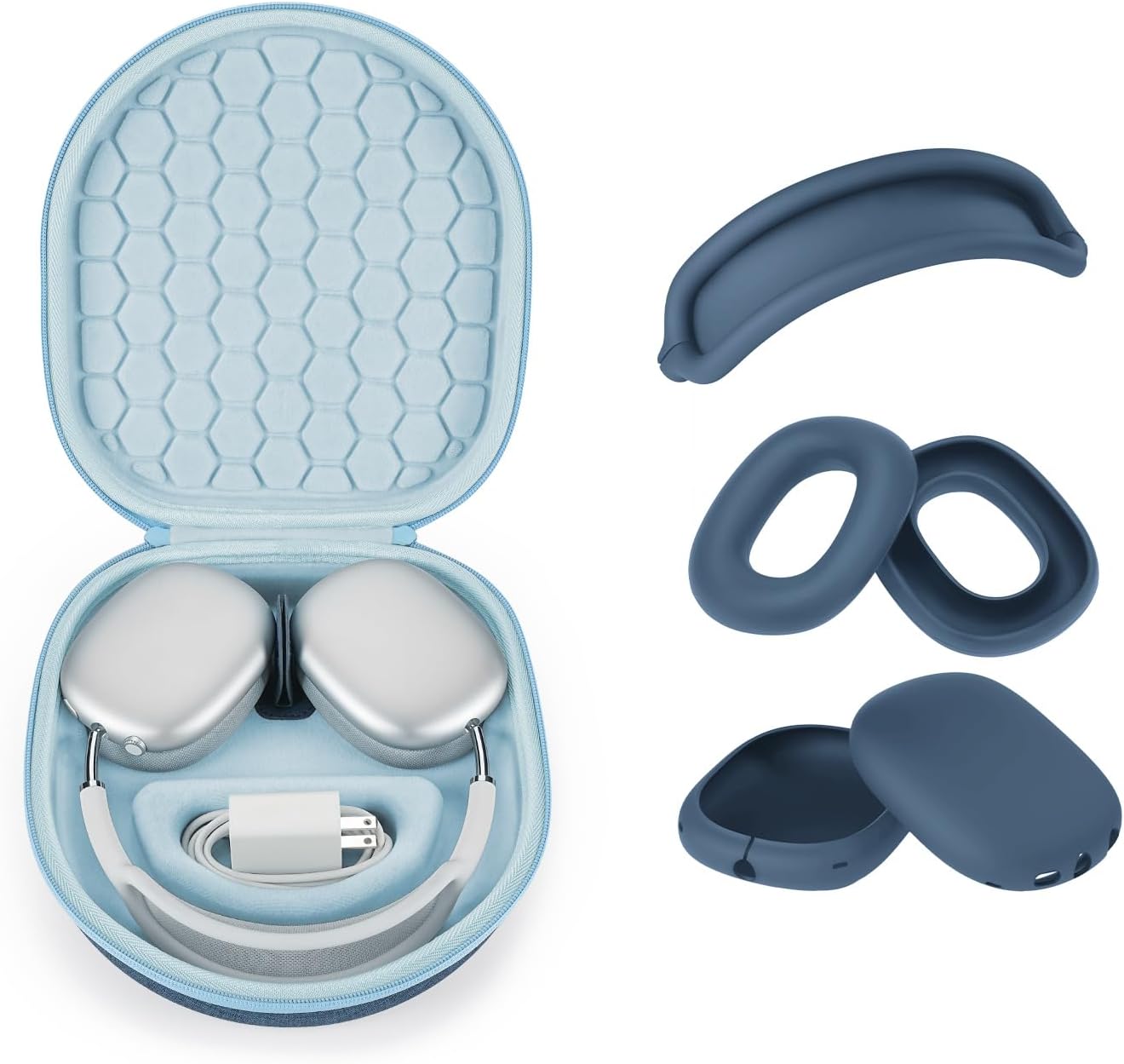 Conjunto azul de tres piezas.