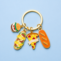 Emaille voedsel sleutelhanger op maat gemaakte metalen sleutelring dessert charme regenboog bloem pizza sleutelhanger voor tas charme en promotioneel cadeau