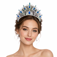 Couronne de paon entièrement sertie de diamants bleus et verts, de fabrication artisanale, style Europe-Amérique, en zinc, pour mariée