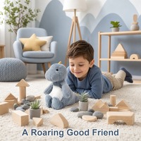 Peluche Dinosaure Gris Doux et Confortable avec Picots Jaunes, Animal en Peluche Assis pour Canapé Moderne, Lit et Décoration de Chambre d'Enfant, Idéal Cadeau