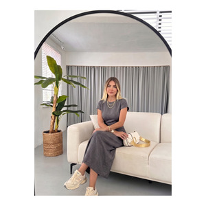 เดรสผ้าถักแขนสั้นคอกลมสำหรับผู้หญิง สีเทาเข้ม ความยาว 135 ซม. - Product Image 4