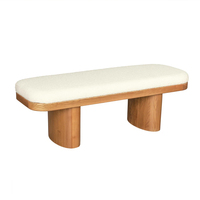 Banc de fin de lit moderne en bois, repose-pieds pour chambre et salon, revêtement en tissu bouclé blanc de haute performance