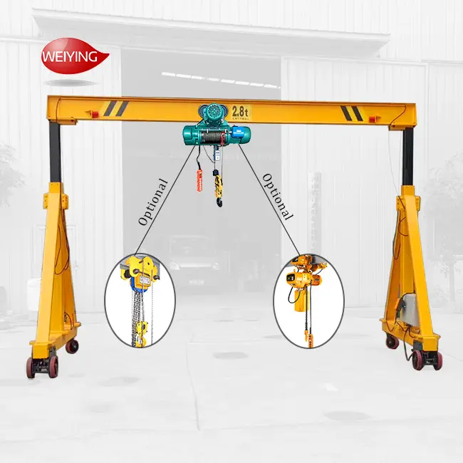Customized Adjustable Height Light Weight Mobile Gantry Cranes 1 ton 5 meter With Electric Hoist