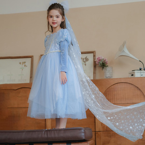 Abito da Principessa Elsa <span class=keywords><strong>Frozen</strong></span> D511 per Bambine, <span class=keywords><strong>Vestito</strong></span> Lungo <span class=keywords><strong>di</strong></span> Elsa, Abito Formale per Bambini e Costume per Spettacoli <span class=keywords><strong>di</strong></span> Halloween - Product Image 3