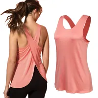 Camiseta de gimnasio de secado rápido para mujer, ropa deportiva sin mangas, Top cruzado para gimnasio, yoga