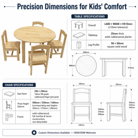 Ensemble de table et chaise circulaire en bois artisanal sur mesure pour enfants, multifonctionnel, pour la garderie