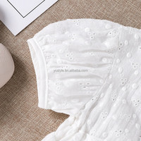 Combinaison d'été personnalisée avec logo, manches bouffantes en dentelle, pour bébé fille, barboteuse tendance, body pour nourrisson, avec chapeau offert