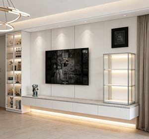 Meuble TV intégré minimaliste moderne - Meuble de salon élégant avec éclairage LED et rangement avec porte en verre - Product Image 3