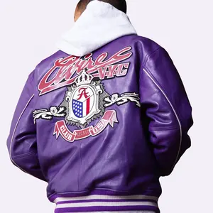 Oem bordir kualitas tinggi pria Universitas kulit kustom bisbol Bomber Hip Hop Letterman Universitas jaket