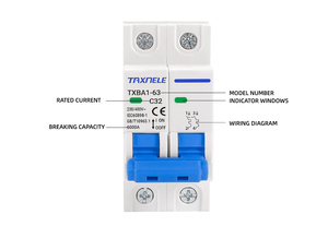 Interruttore Automatico <span class=keywords><strong>Mini</strong></span> AC/DC 2P 6A-63A MCB per Sistemi Fotovoltaici Solari - Product Image 4