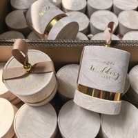Boîte en papier velours ronde de luxe pour champagne, vide, avec ruban, vente en gros, emballage de mariage en or gaufré, boîtes cadeaux