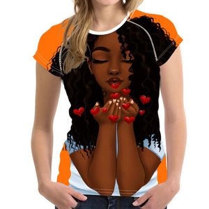 Sublimations-T-Shirt mit afrikanischen Mädchenmotiven, bedruckte Damen-Tops, individuelles Rundhals-T-Shirt, 3D-Fotodruck-T-<span class=keywords><strong>Shirts</strong></span> - Product Image 1