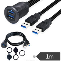 Cable USB de 3 pies 3,0 Cable de extensión de montaje en panel frontal impermeable dual con LED para coche, barco, motocicleta