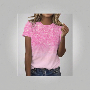 T-shirt décontracté pour femme à manches courtes en polyester écologique de haute qualité avec décoration en diamant, version coréenne, respirant et coupe-vent - Product Image 3