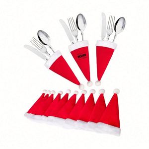 Porta Cubiertos de Felpa Personalizados con Gorros de Santa Claus - Accesorios Festivos para la Mesa en Cenas Navideñas - Product Image 1