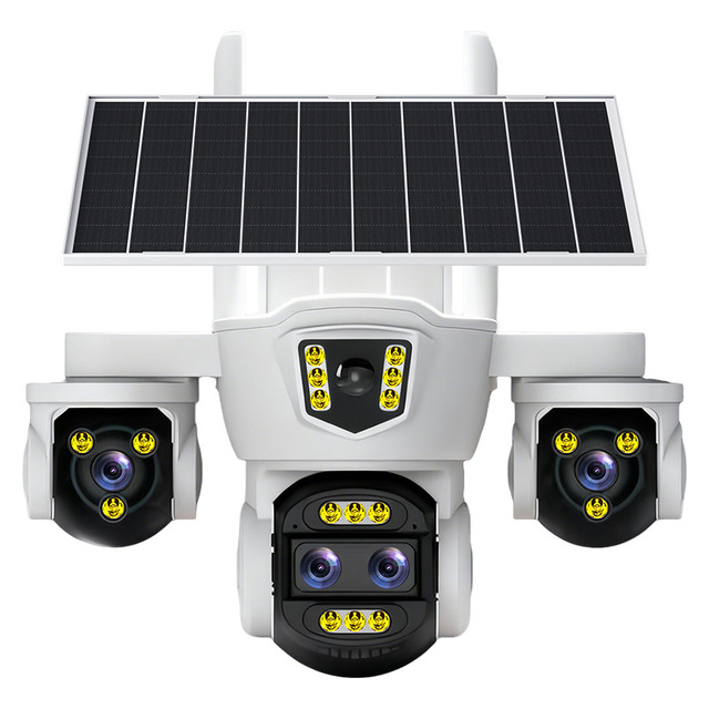 Outdoor 4G/WIFI Solar-Powered Surveillance Camera with 4 Lenses 10x Zoom HD Color Night Vision Security Model W25