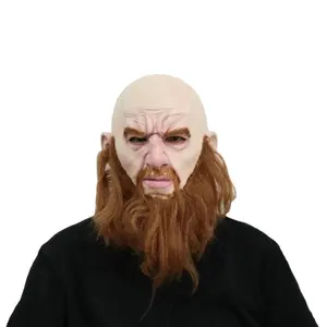 Halloween Cosplay Party Full Head Adult Big Beard Man Realistic Masks Latex
