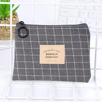 Tas Koin Kanvas Dompet Wanita Dompet Tempat Kartu Uang Koin Garis Dompet Tempat Penyimpanan Kunci Ritsleting untuk Hadiah Anak Perempuan