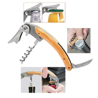 Kit de barman 4 pièces avec support en bois, bouchon de bouteille de vin en acier inoxydable, tire-bouchon, verseur et ensemble d'outils de bar