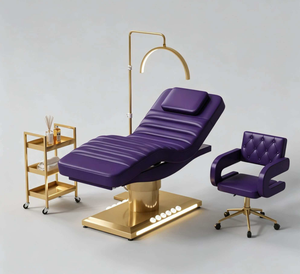 Lit de beauté moderne de haute qualité pour salon de beauté, base en acier inoxydable doré, lit de massage facial - Product Image 1