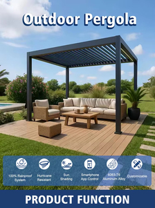 Pergola bioclimatique motorisée en aluminium avec toit à lames orientables et rétractables, étanche, résistante au vent, avec drainage intégré pour villa - Product Image 5
