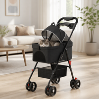 Poussette de luxe pliable à une main pour chiens et chats, légère et détachable pour les promenades.