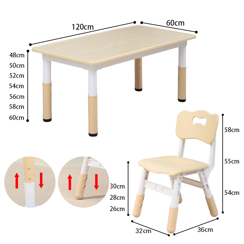 Une table et six chaises en grain de bois et couleur vert fruit.