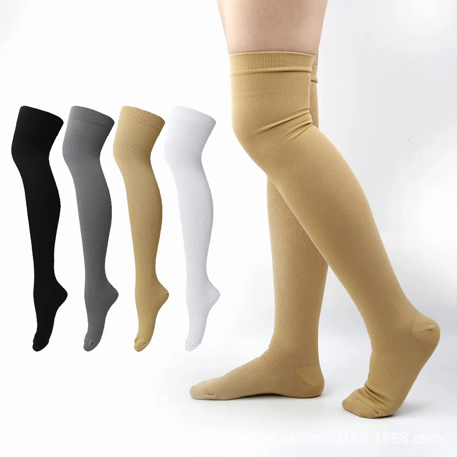 Компрессионные носки с варикозным расширением вен выше колена, черные носки телесного цвета для медсестер с открытым носком