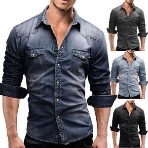 <span class=keywords><strong>Camicia</strong></span> in Denim da <span class=keywords><strong>Uomo</strong></span> Autunnale a Maniche Lunghe in Morbido Cotone con Due Tasche, Slim Fit Leggermente Elasticizzata, Stile Cowboy - Product Image 2