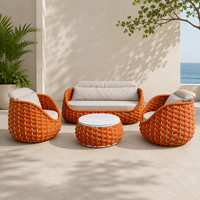 Ensemble de mobilier d'extérieur contemporain en aluminium pour patio de villa, canapé de jardin en corde imperméable et table basse pour cour, hôtel, parc