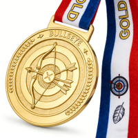Servicio OEM ODM, Muestra Rápida, Medalla de Tiro con Arco de Aleación de Zinc Chapada en Oro, con Grabado 3D y Acabado Arenado, para Campeones de Eventos Deportivos