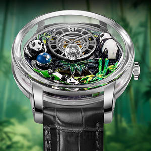 Montre de Luxe pour Homme Boîtier en Cristal Saphir Style Unique Mouvement Seiko Design Mécanique Squelette Bracelet en Cuir 22 mm Verre Panda - Product Image 3