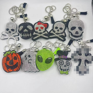 Halloween Gift Diamond Jewelry Key Chains Bling Crystal Pumpkin Head Alien Rhinestone Ghost Skull Bags Pendants Cross Keychains