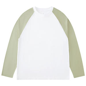 T-Shirt Unisexe Logo Personnalisé 245gsm 100% Coton Raglan Coupe Ample à Manches Longues Vente en Gros - Product Image 1