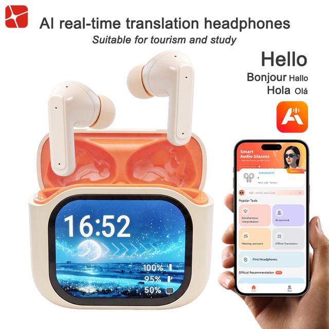 Smart Wireless In-Ear AI Translator Real-Time Translation Ambient Noise Cancellation Digital Display Ultra-long Battery Low