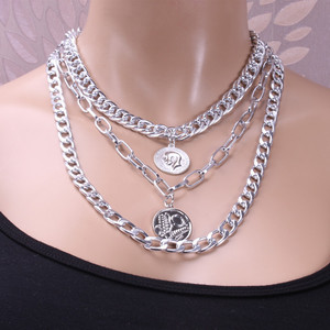 Collier multicouche style européen et américain en alliage de zinc avec pendentif, bijou fantaisie, ornement de cou tendance, cadeau - Product Image 2