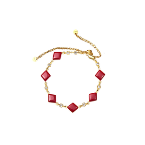 Fashion Beaded <b>Bracelet</b> <b>Red</b> Square Stones Gold Plated Stainless Steel Adjustable Chain For Women Jewelry - Product Image 2