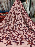 Tissu en dentelle de tulle 100 % polyester avec appliques florales 3D, broderie de perles et de paillettes pour robes de mariée, de soirée et textiles – Vente en gros