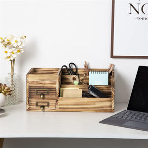 Rustieke Houten Kantoor Desktop Organizer Houten Plank Tafelblad Huis Organizer Opbergvakken 2 Tier Lades - Product Image 2