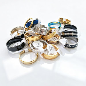 Anillos Geométricos Grabados Multicolor de Acero Inoxidable, Anillos Lisos Unisex, Anillos de Dedo Antidesvanecimiento, Estilos Mixtos, Joyería de Moda Diaria - Product Image 2