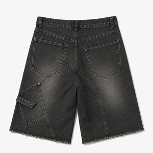 YOUMI ODM/OEM Y2K Pantalones Cortos de Mezclilla Personalizados Estilo Vintage Negro Gris Lavado con Bajo Deshilachado, <span class=keywords><strong>Cargo</strong></span>, Streetwear, Holgados y Desgastados - Product Image 2