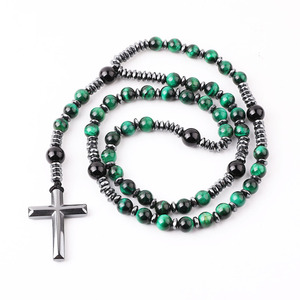 Collar <span class=keywords><strong>de</strong></span> Rosario con Cuentas <span class=keywords><strong>de</strong></span> Hematita y Ojo <span class=keywords><strong>de</strong></span> Tigre, Collar Largo <span class=keywords><strong>de</strong></span> Piedras Naturales con Cuentas <span class=keywords><strong>de</strong></span> Acero Inoxidable para <span class=keywords><strong>Hombre</strong></span> - Product Image 1