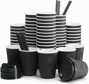 Bán Sỉ Cốc Giấy Cà Phê Bọt Xốp Một Lớp Màu Đen Dùng Một Lần Cốc Giấy Kraft Uống Nóng Có Thể Tái Sử Dụng In Theo Yêu Cầu - Product Image 4