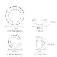 Vente de gros Vaisselle en céramique, ensemble de table en grès émaillé de couleur blanche unie, ensemble de table avec bord de couleur peint à la main