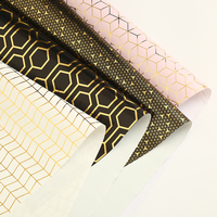 Kertas Kado Seni Berlapis PE 100gsm, Dapat Didaur Ulang, Motif Geometris, Foil Emas, Gulungan Pembungkus Buket Bunga, Grosir