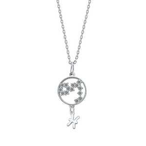 Collar de Plata de Vietnam con Circonita Cúbica Redonda de Color Personalizable (Cultivada en Laboratorio) - Signo Zodiacal Piscis (19 de Febrero - 30 de Marzo) - Product Image 1